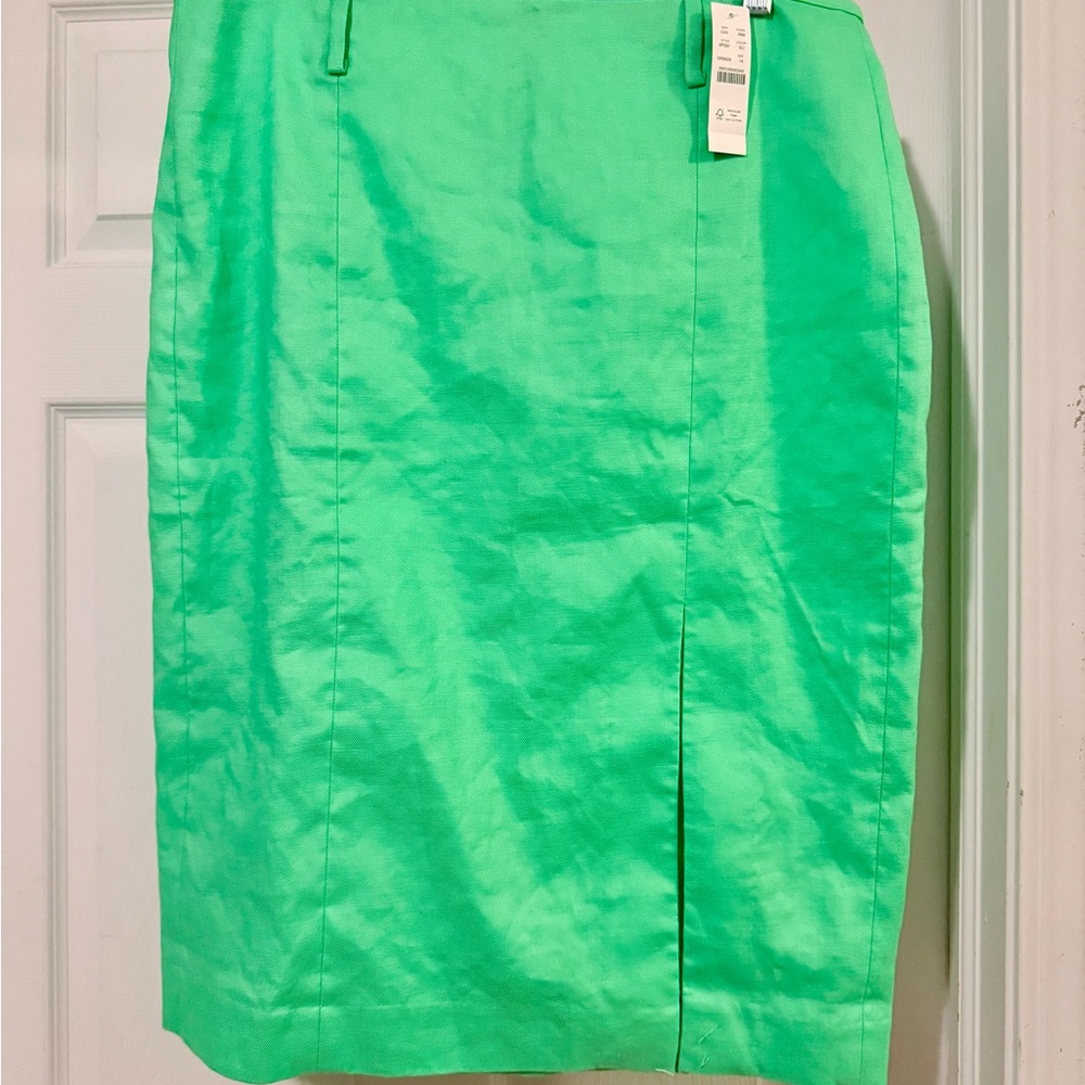 J.Crew stretch linen-blend green midi pencil skirt